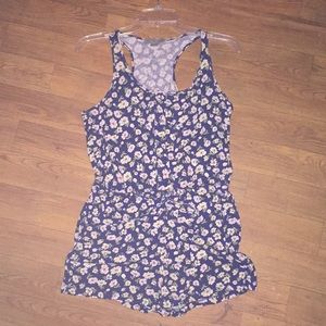 Navy and floral romper